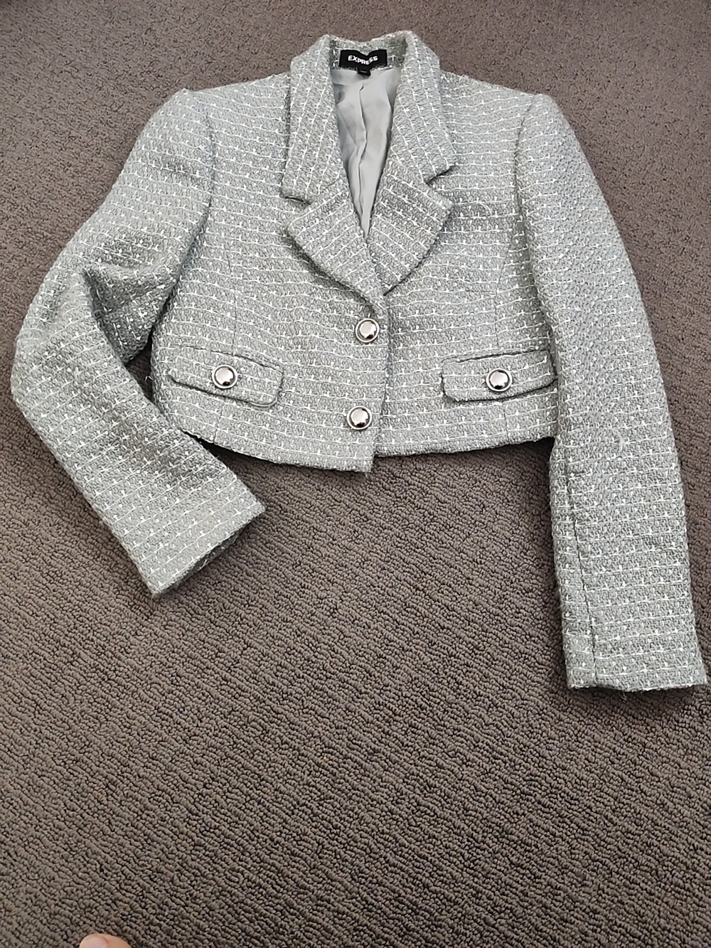Cynthia Rowley Silver Green Tweed Cropped Blazer Jacket